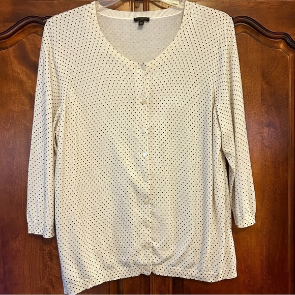 Talbots Charming Cardigan Ivory White Black Mini Dot Cotton Sweater plus size 2X - Picture 6 of 14
